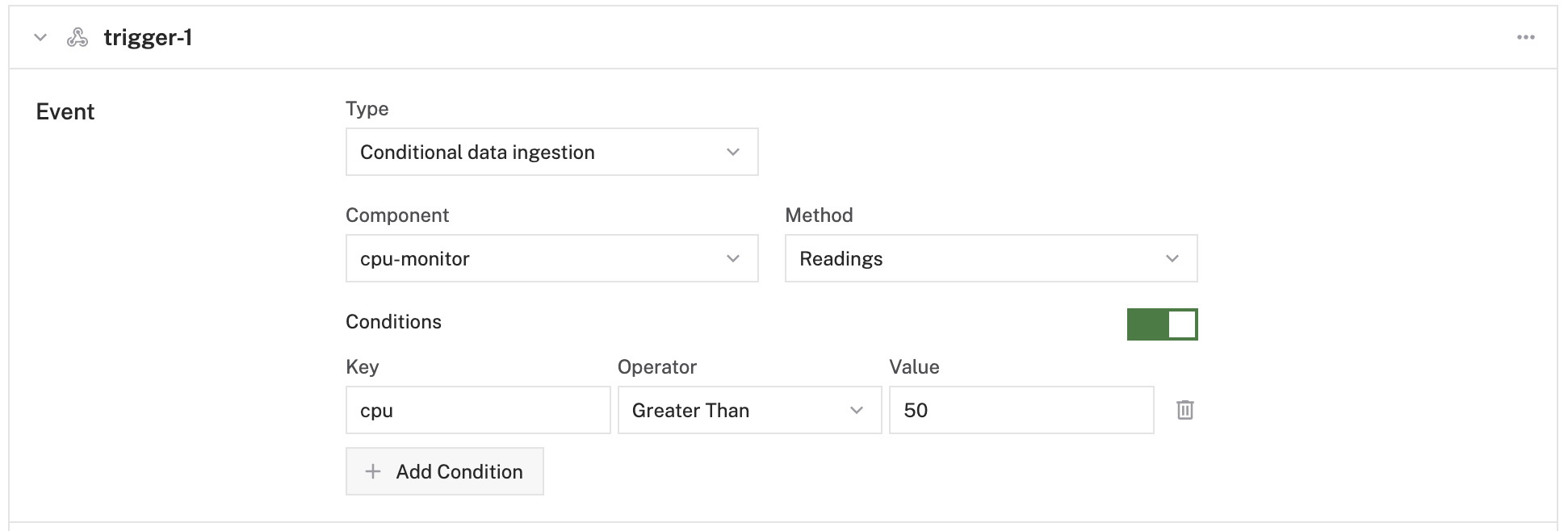 Example conditional data ingestion trigger with a condition.