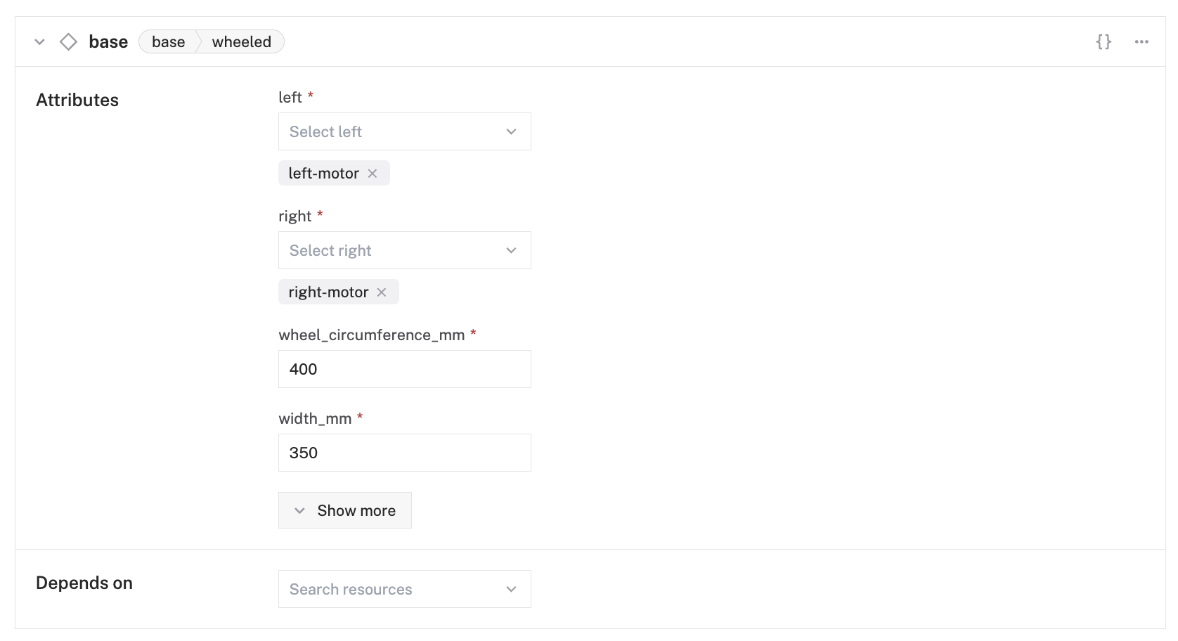 An example configuration for a wheeled base.